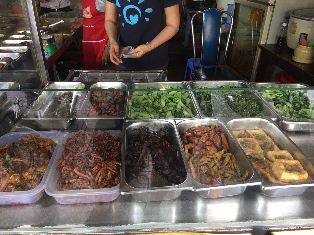 Large vegetarian selection of Vietnamese food