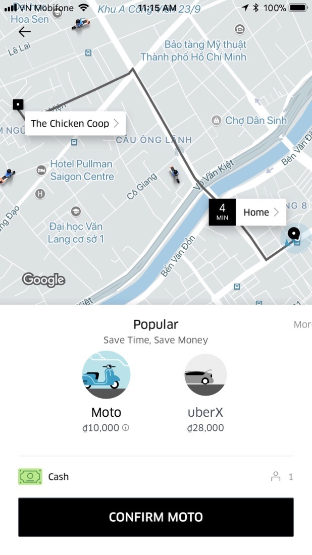 UberMoto PreTet pricing in Saigon 