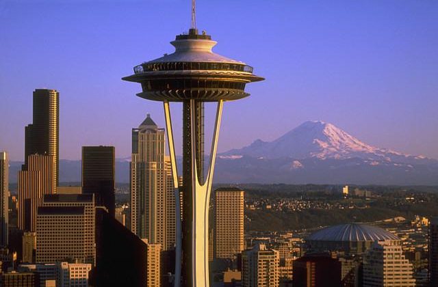 Space Needle and Mount Rainier - Seattle